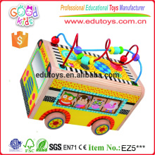 Hand Eye Coordination Mini Activity Toy Curvy Bead Maze Wooden School Bus